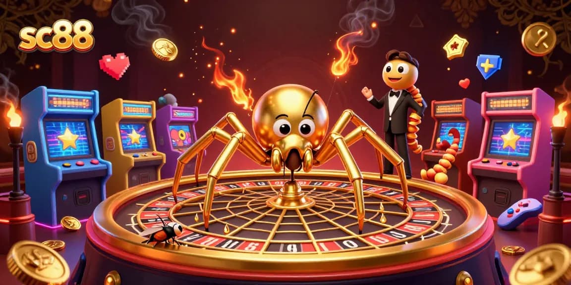Experience thrilling action with sc88, featuring a golden spider roulette wheel and gaming elements.