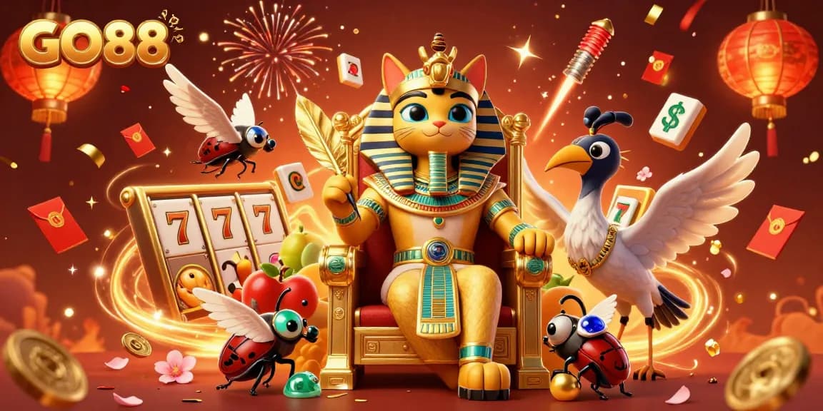Experience the excitement of GO88 with slots and vibrant characters in a dynamic casino setting.
