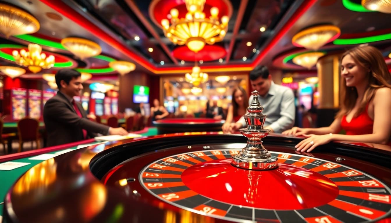 Arus hoki di meja roulette dengan pemain yang antusias dalam suasana kasino yang mewah.