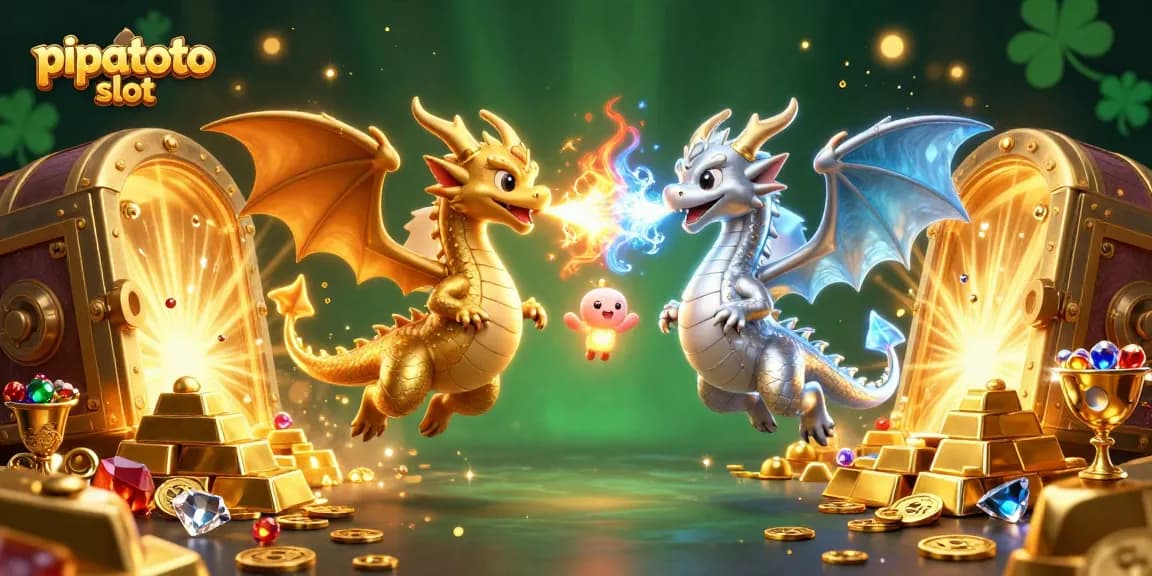 Experience the thrill of pipatoto slot with dragons and treasure in a vibrant 3D illustration.