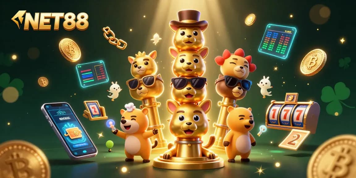 Join NET88 for an exciting adventure in slots featuring vibrant 3D characters and engaging casino elements.
