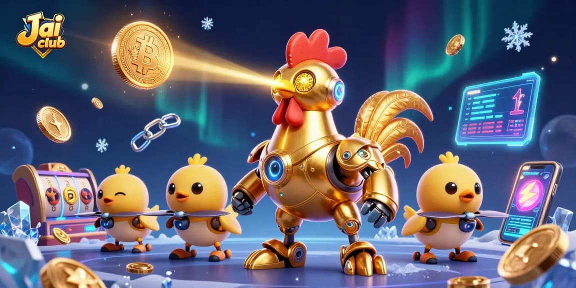 Engage with exciting Jai club slot games featuring dynamic golden rooster robot and baby chick drones.
