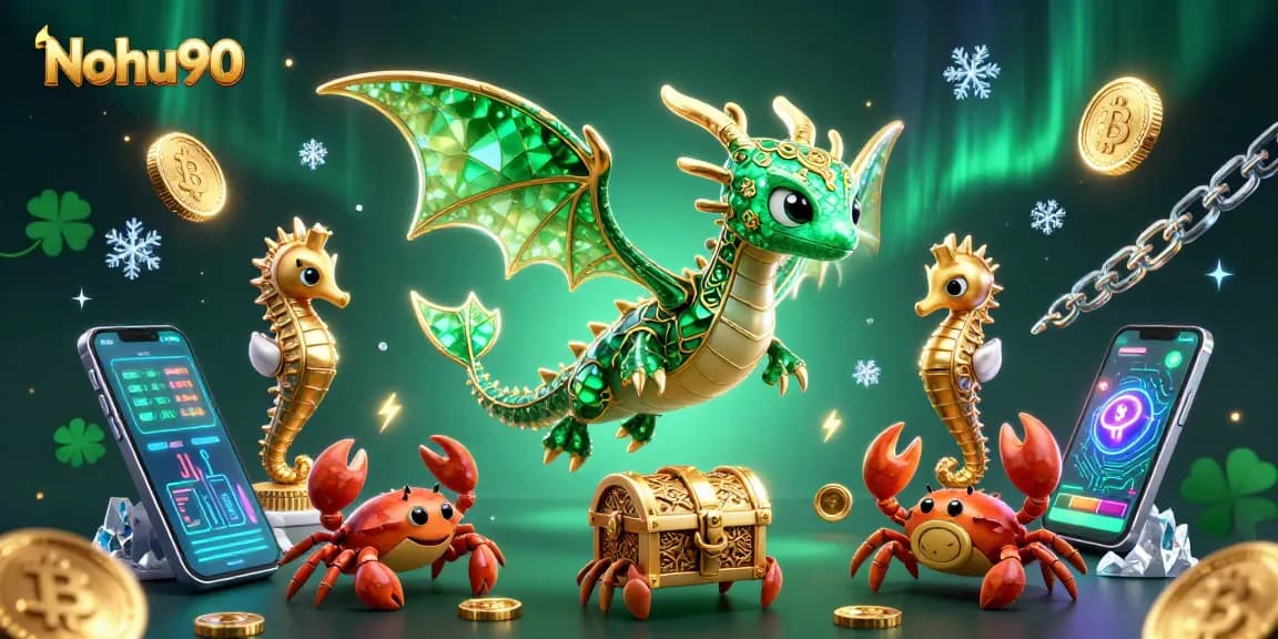 Nohu90 players enjoy high-stakes gameplay with a dazzling dragon amidst crypto treasures.