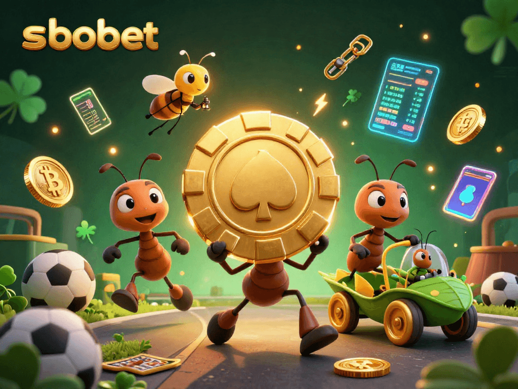 Bet on sbobet with a thrilling heist scene featuring ants stealing a giant poker chip.