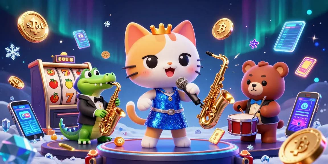 Experience thrilling slot action with a vibrant scene featuring a jazz-singer cat, saxophone crocodile, and drum bear cub.