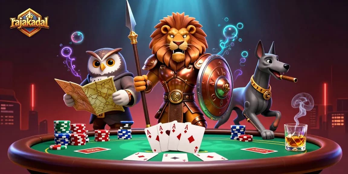 Permainan rajakadal dengan simbol kartu poker dan dadu, pengalaman kasino yang mendebarkan.