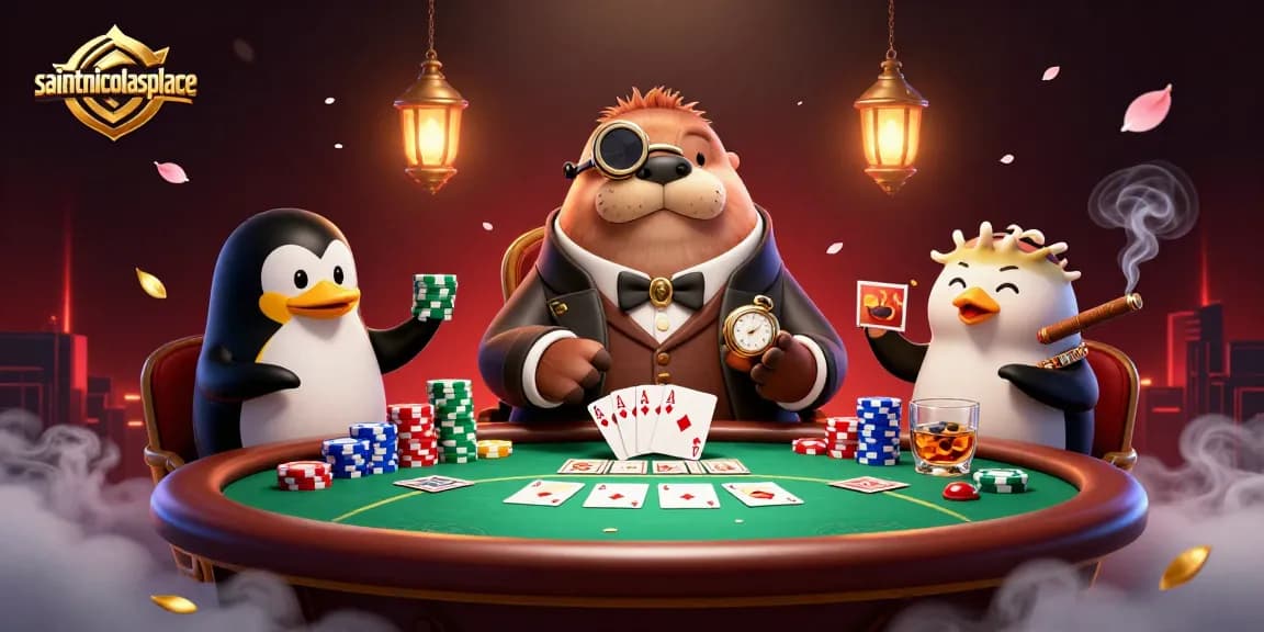 Experience the thrill at saintnicolasplace with an underwater poker game featuring unique characters and vibrant casino elements.
