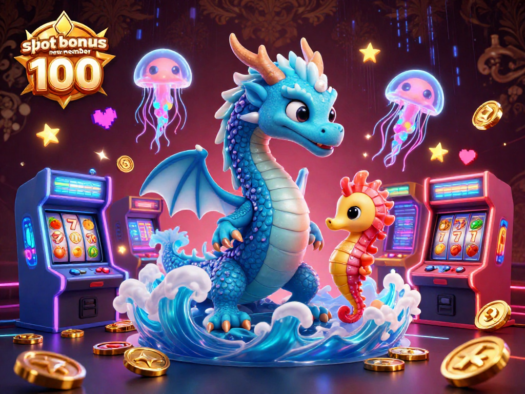 Spin the reels with slot bonus new member 100 in a vibrant, dynamic casino scene filled with energy.