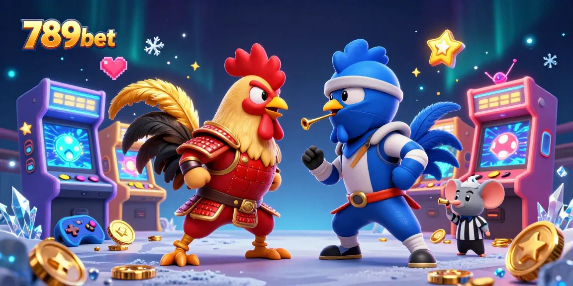 Join the thrilling showdown of fighting roosters at 789bet in this vibrant casino scene.