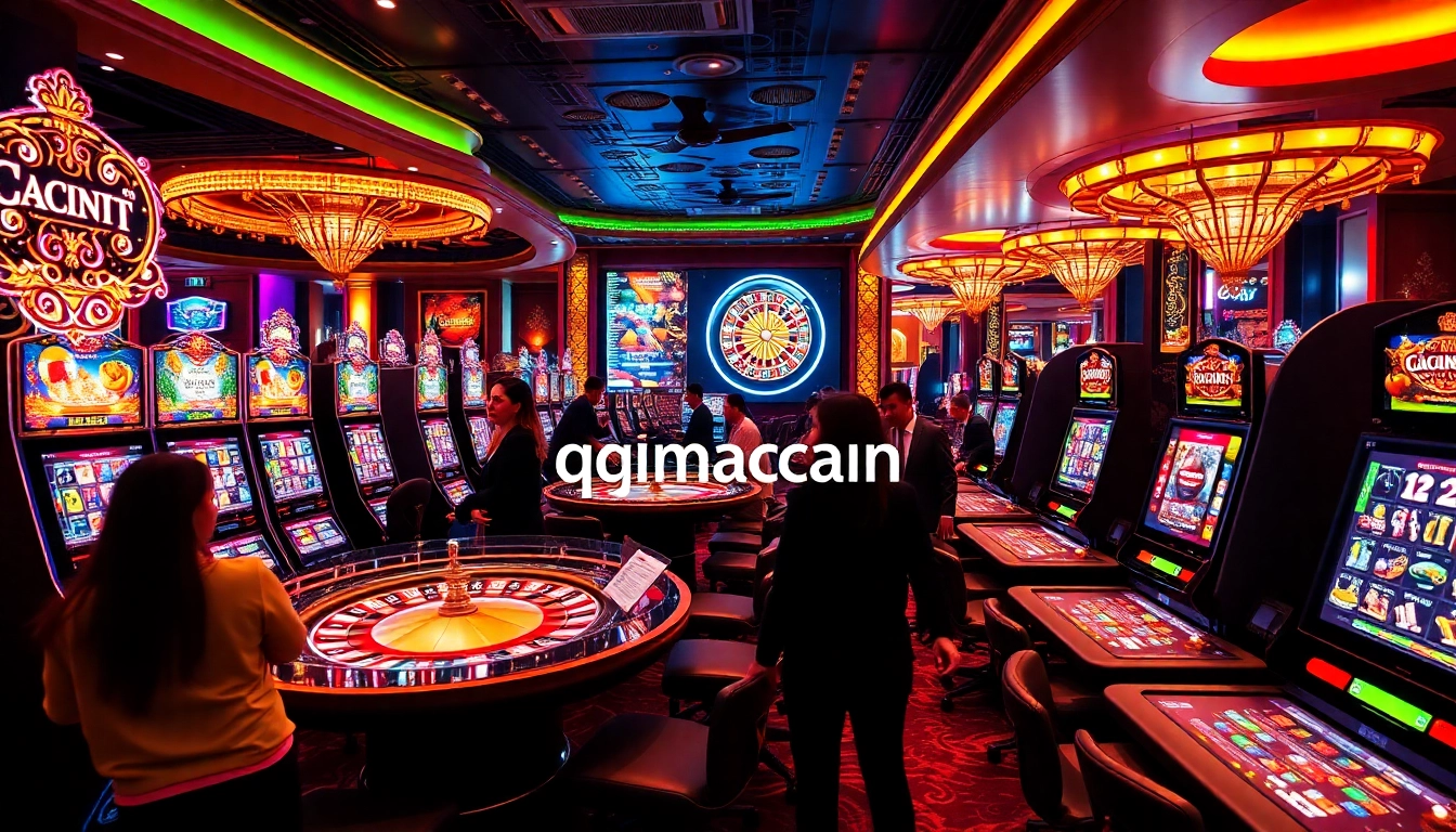 Experience thrilling gaming at qqmacan with vibrant casino tables and players in action.