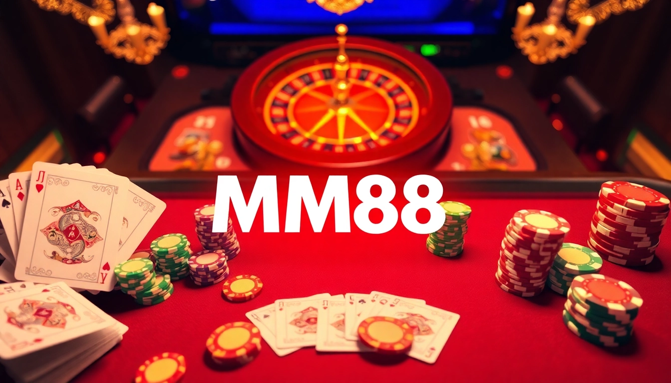 Experience thrilling poker action at MM88 casino with vibrant tables and colorful chips.