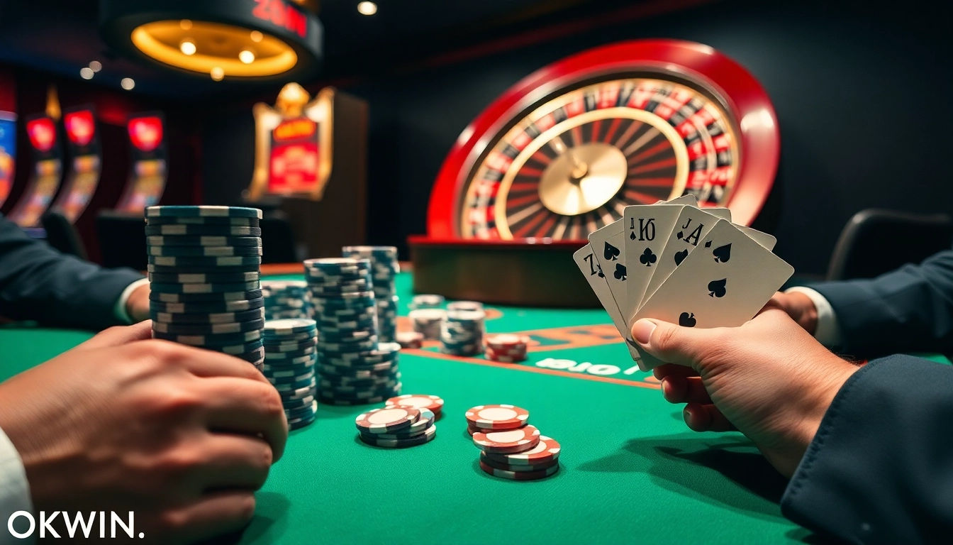 Experience the thrill of gambling at OKWIN.BLOG - High-stakes poker cards and chips in luxury.