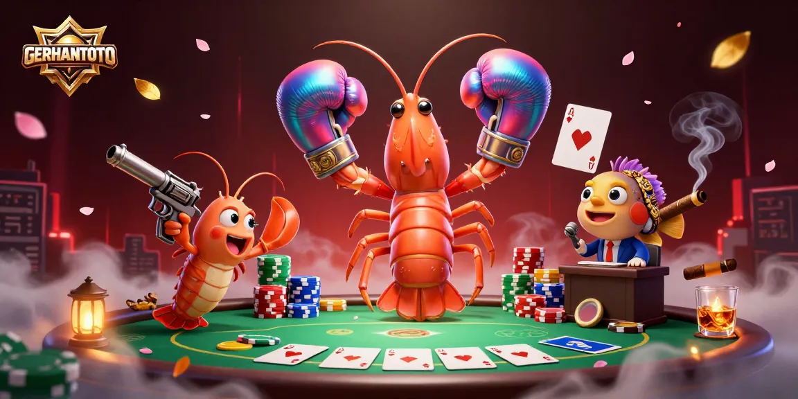 GERHANATOTO menunjukkan permainan poker dengan karakter unik dan detail kasino yang mencolok.