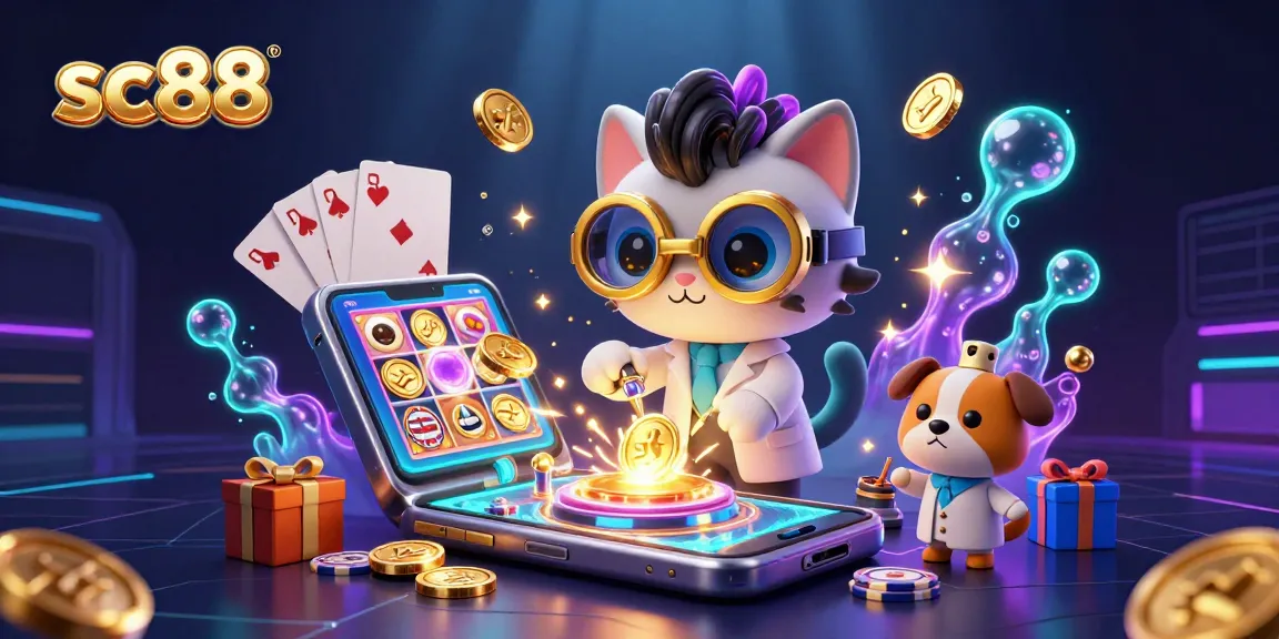 Engage with sc88 exciting online slots in a vibrant, dynamic casino illustration.
