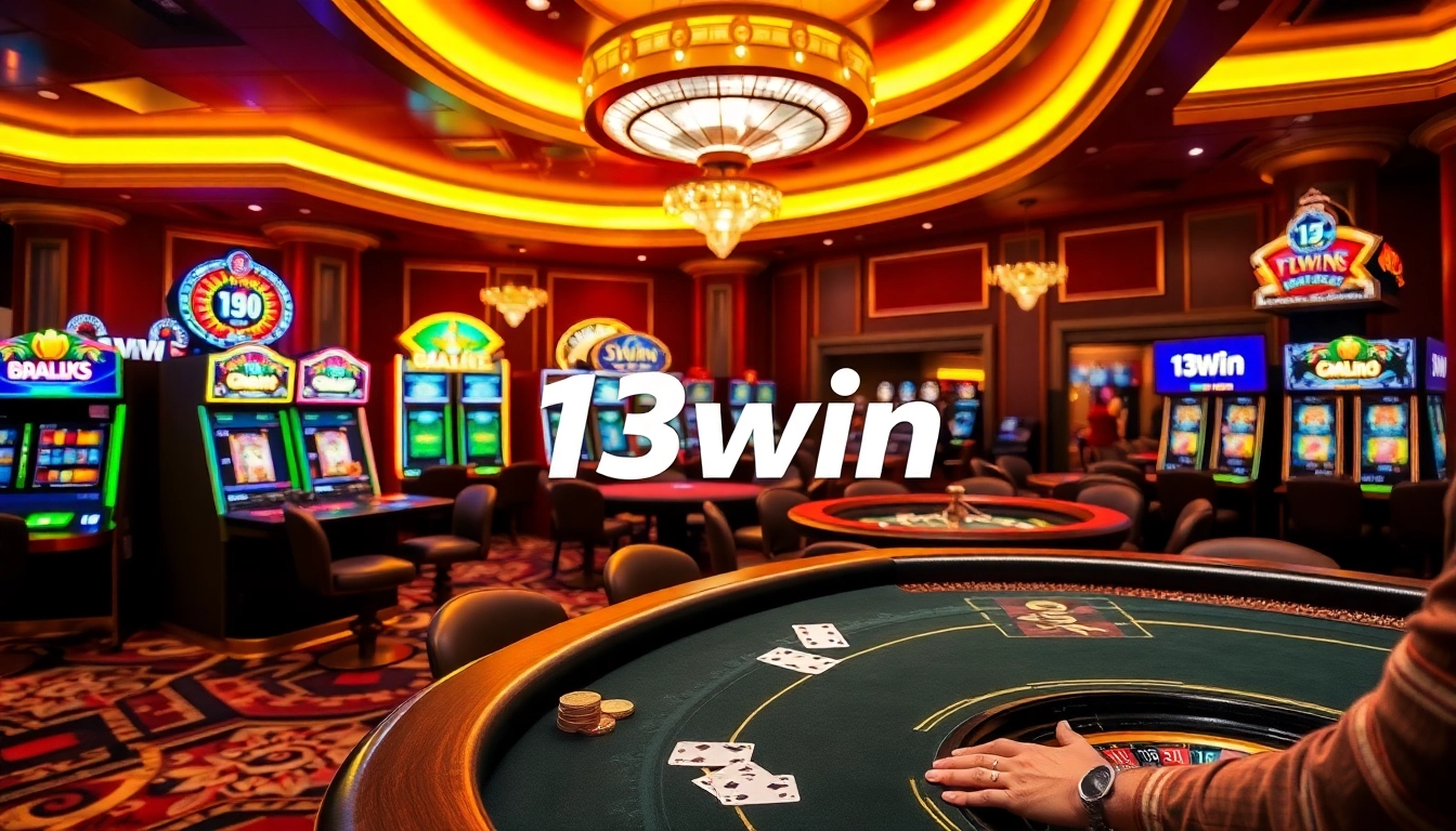 Celebrating a win at the 13win blackjack table surrounded by vibrant casino elements