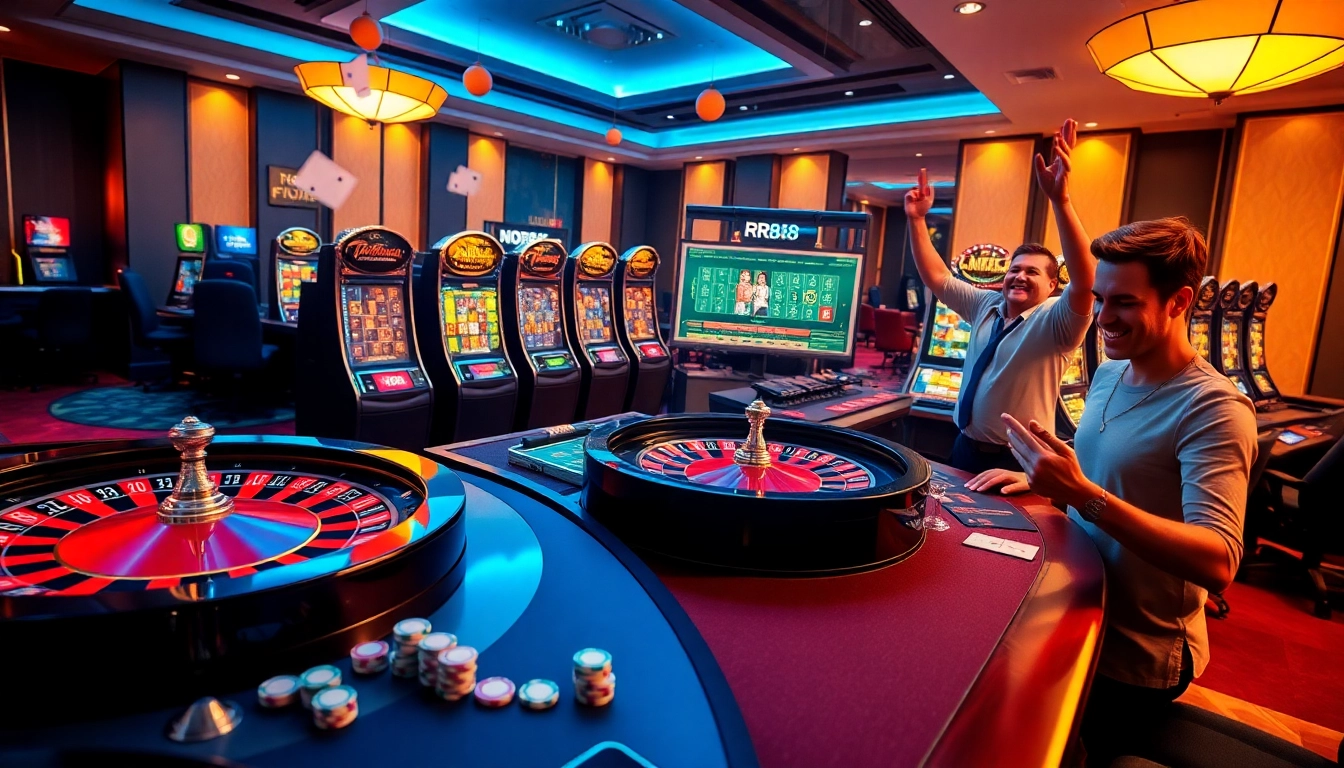 Exciting gambling scene at https://rr88c.pro/ featuring roulette and poker.