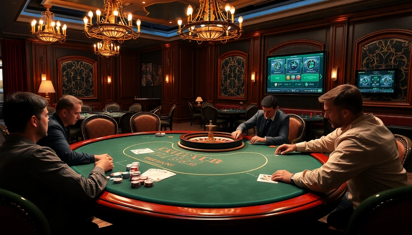 Engaged players at a luxury poker table represent the thrilling atmosphere of online gambling at https://www.jl55.club/.
