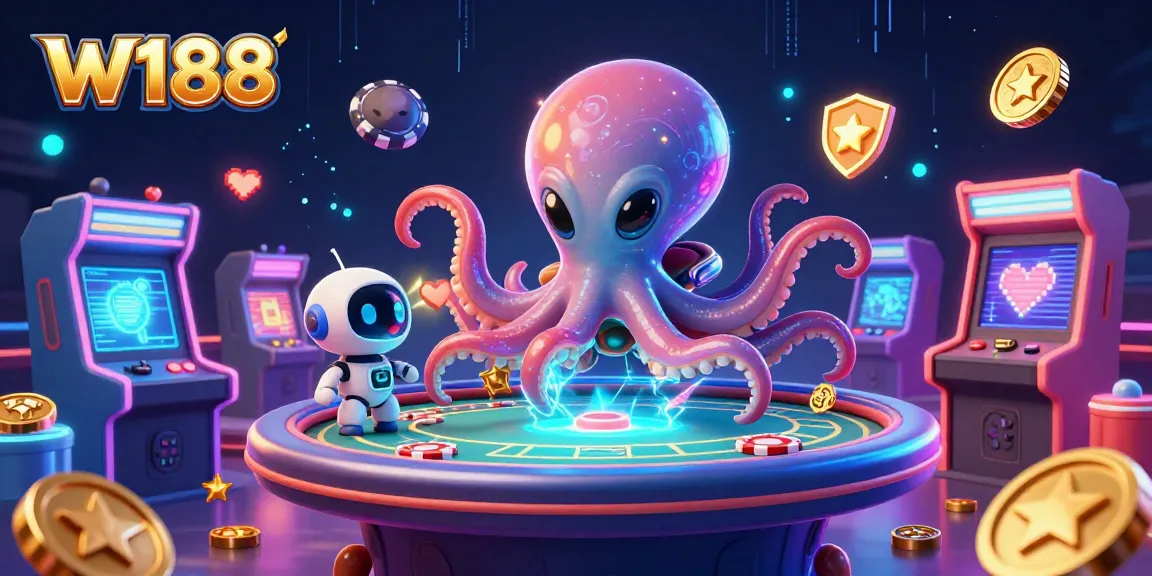 Experience the thrill of gaming with W188's dynamic alien casino scene.