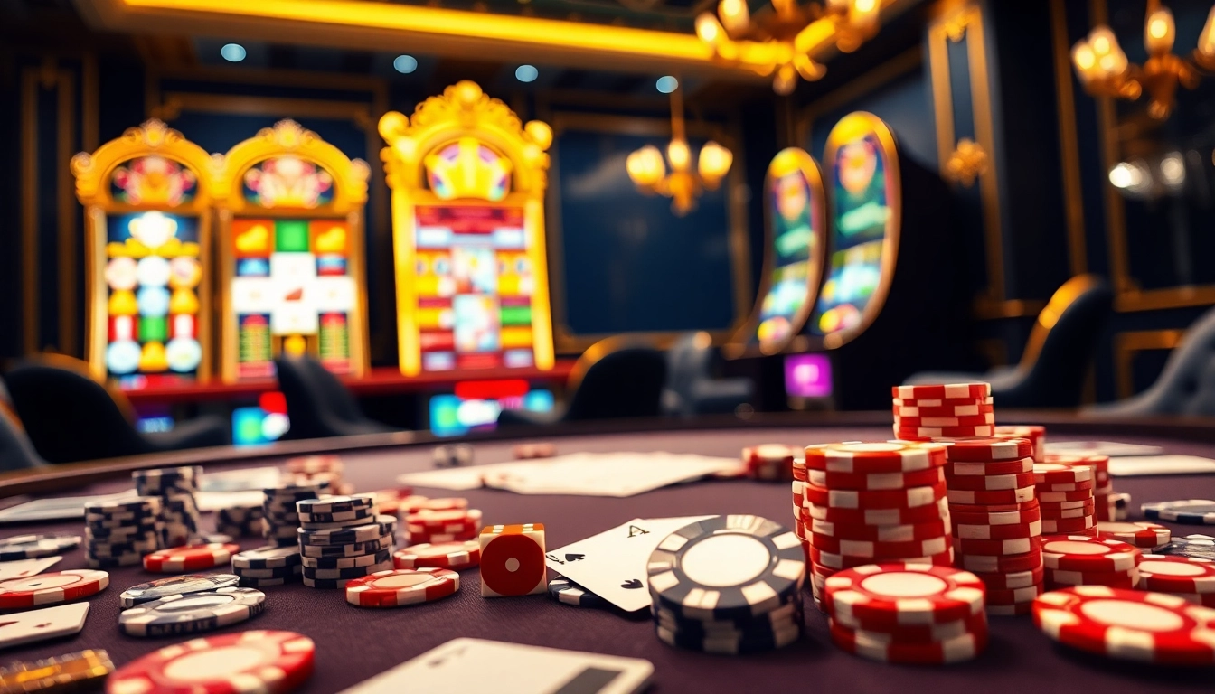 Experience the thrill of nhà cái uy tín with a luxurious online casino scene highlighting exciting games and betting options.