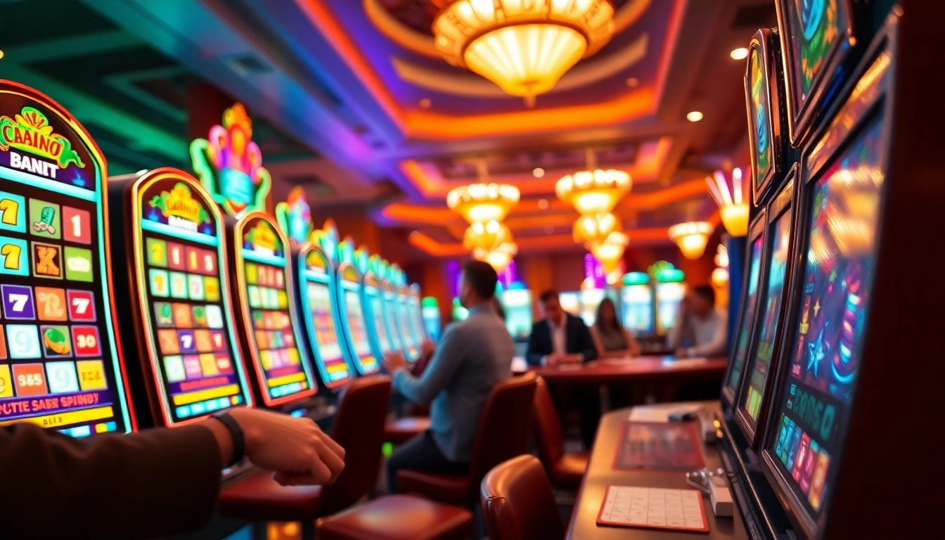 Permainan slot di landaktoto menampilkan pemain yang bersemangat dan suasana kasino yang meriah.