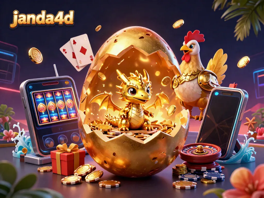 Game online janda4d dengan ilustrasi naga emas dan elemen kasino yang menarik.