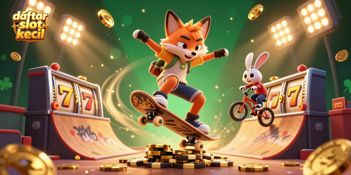 Experience thrills with daftar slot bet kecil as our fox skater flies over golden casino symbols.