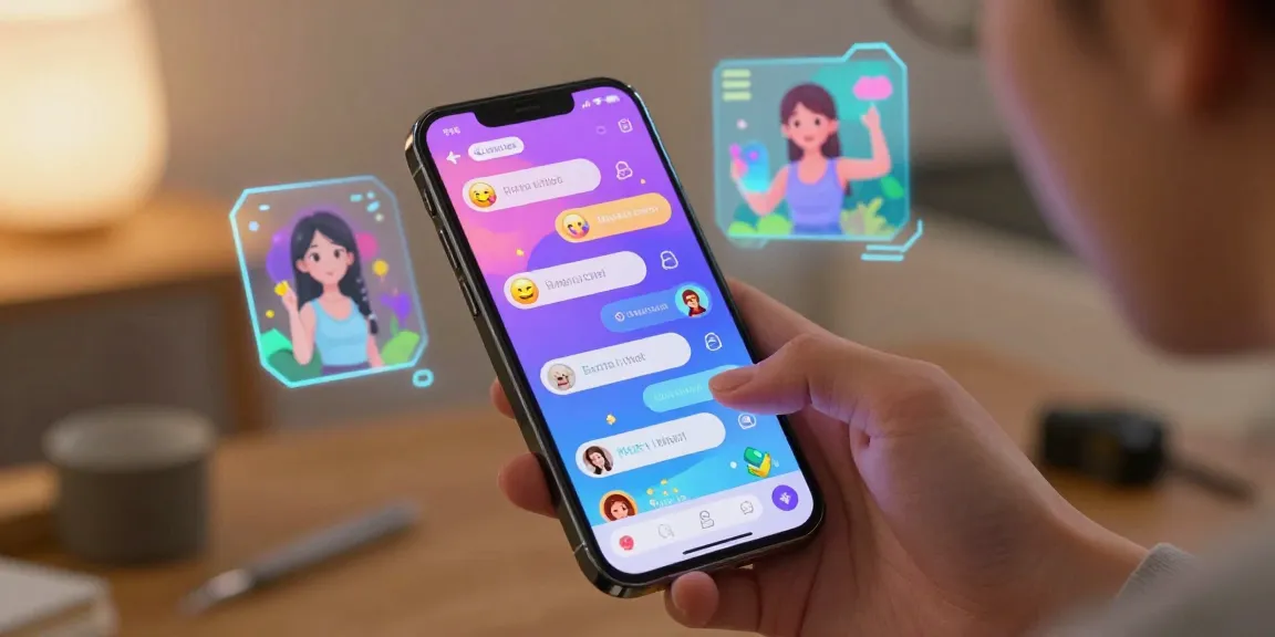 Interactive scene depicting a youthful character enjoying hentai ai chat on a smartphone, showcasing digital engagement and animation.