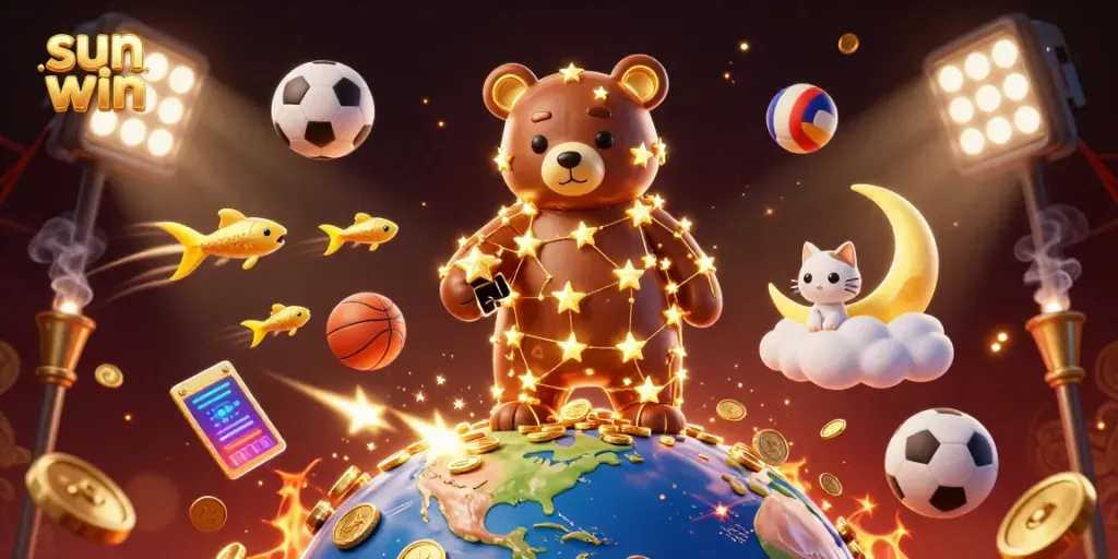 Experience thrilling wins at sun win with vibrant casino gaming elements and celestial characters.