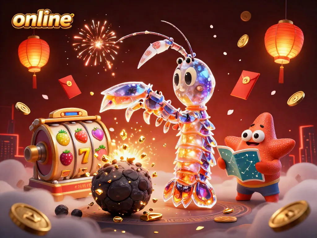 Experience the vibrant action in this online casino scene with colorful slot machines and energetic characters.