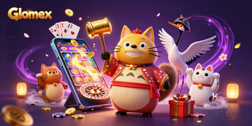 Experience Glomex's thrilling casino excitement with lucky tanuki and vibrant gaming elements.