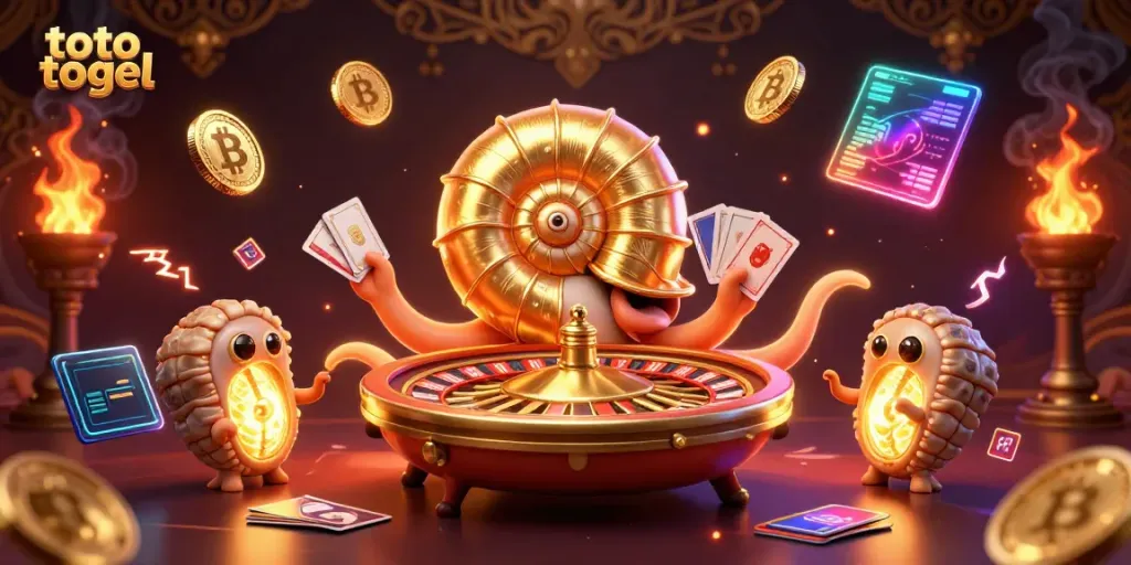 Experience thrilling toto togel betting with vibrant 3D characters and coins illuminating the casino ambiance.