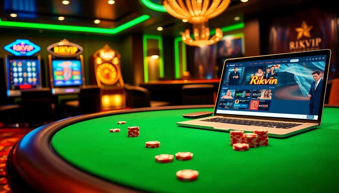 Experience the thrill of gaming at rikvip with vibrant poker tables and elegant slot machines.