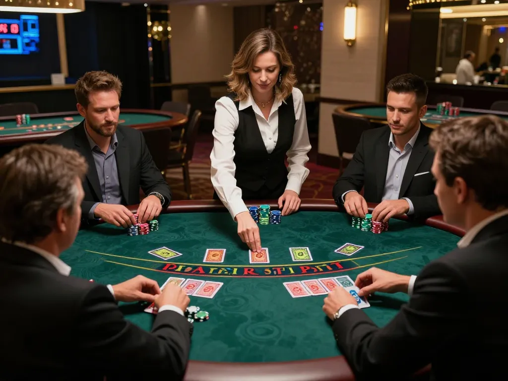 Rik vip players strategizing bets at an elegant blackjack table in a modern casino setting.
