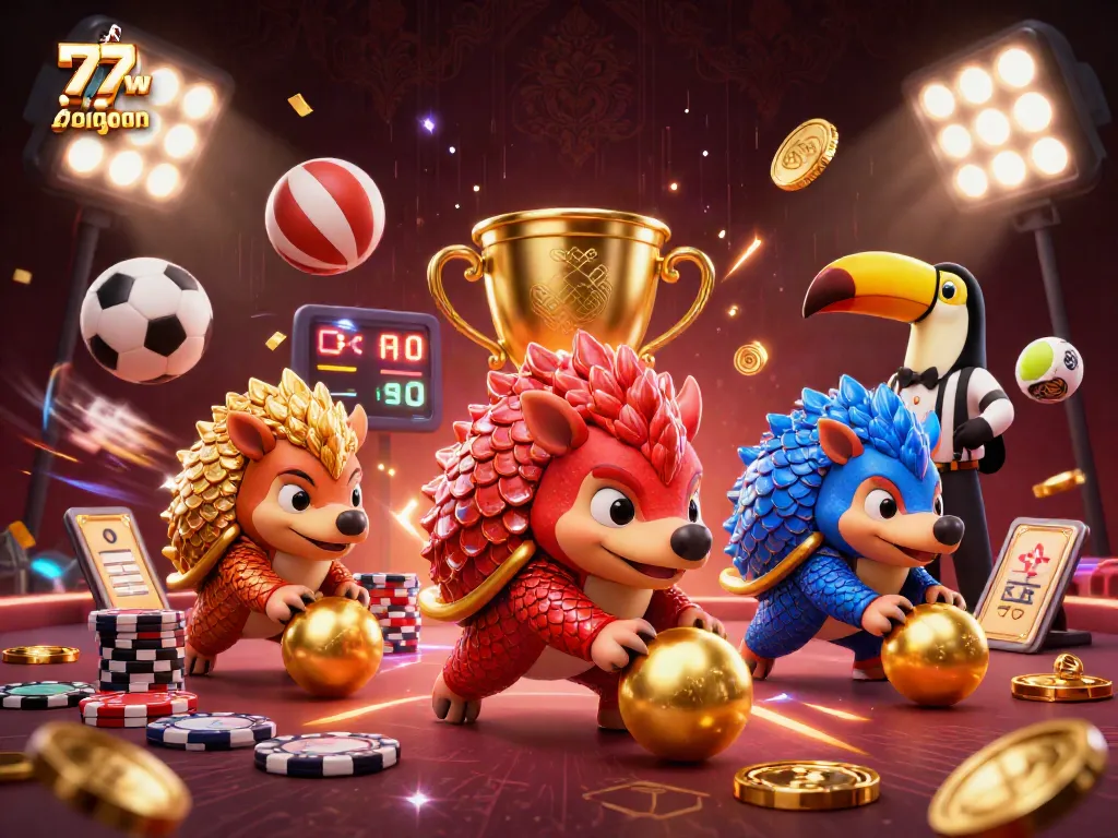 Engage with thrilling 77w casino login experience while competing with cartoon pangolins in a vibrant gambling scene.