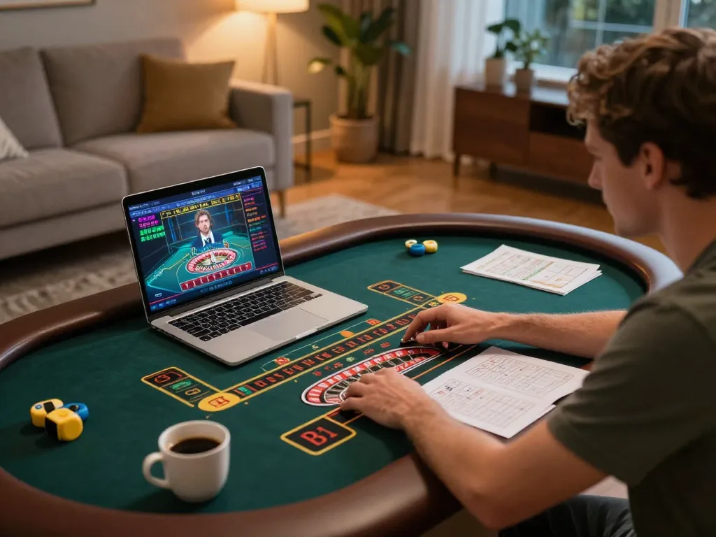 Play online casino games with Sunwin showcasing a live roulette dealer on a laptop.
