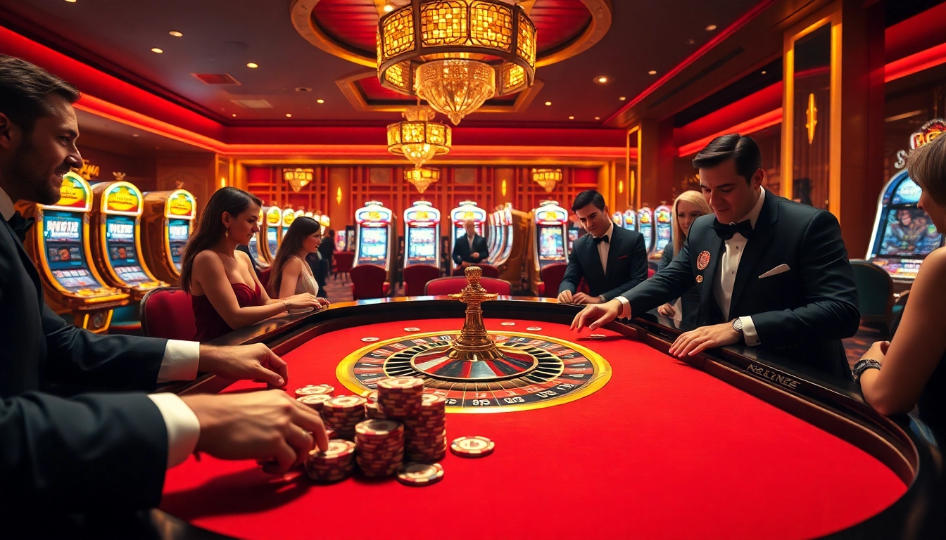 Experience thrilling action at MK8 casino with players placing bets on an elegant roulette table.