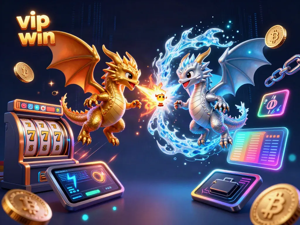 Experience thrilling moments with vip win in a fantasy casino scene featuring 3D dragons and vibrant game elements.