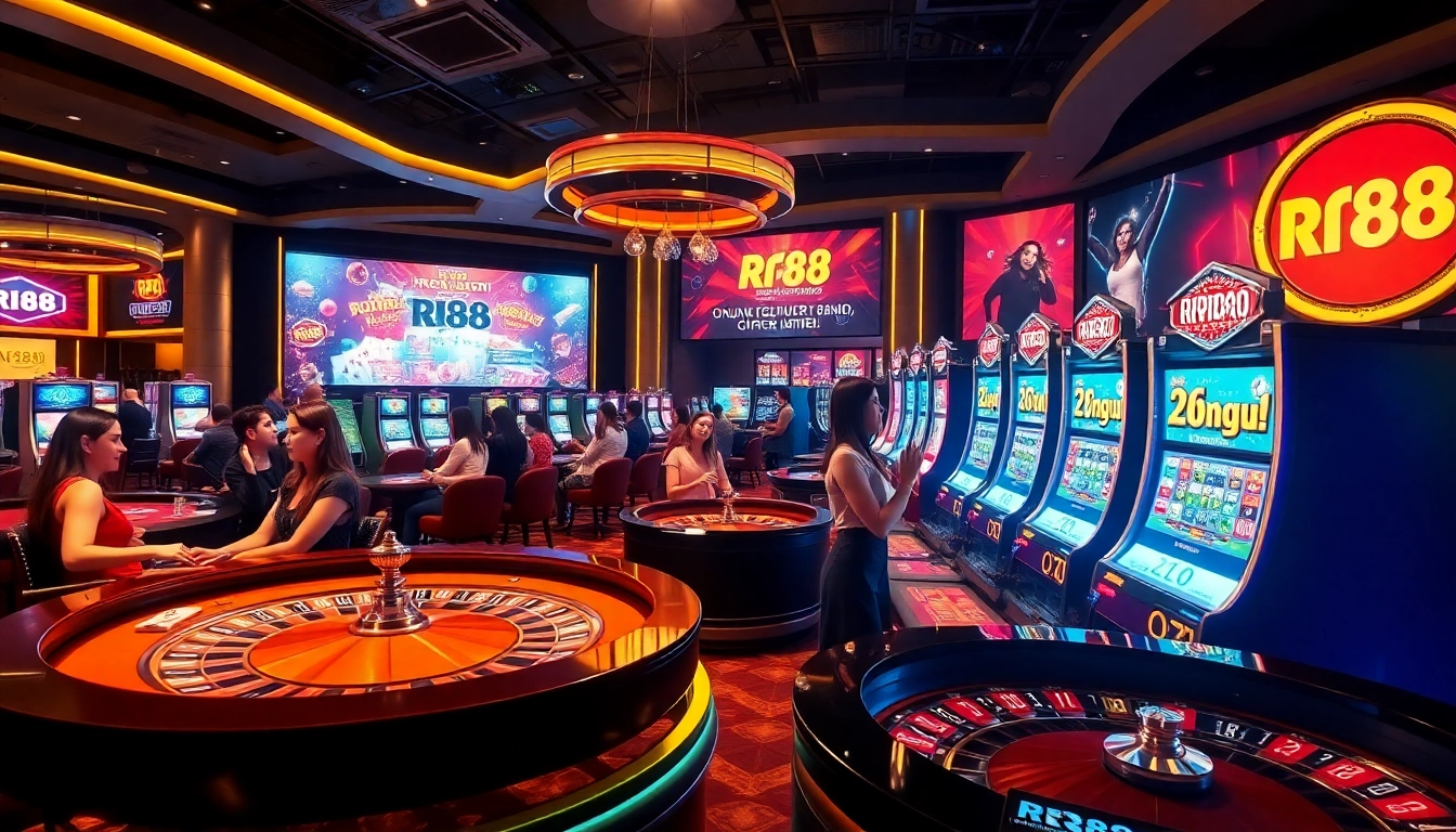 RR88 players celebrating wins at an upscale casino table, showcasing excitement and thrilling gaming.