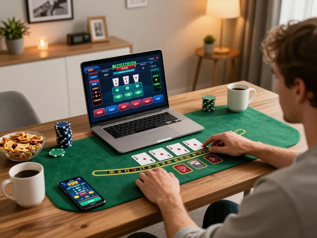 Player enjoying blackjack on the sx88 casino app with an immersive online setup.