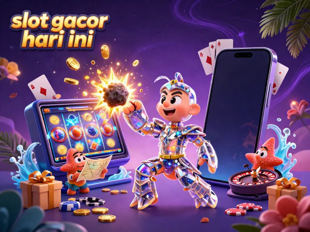 Ilustrasi slot gacor hari ini menampilkan samurai udang mantis bertarung dengan asteroid yang pecah menjadi koin emas.