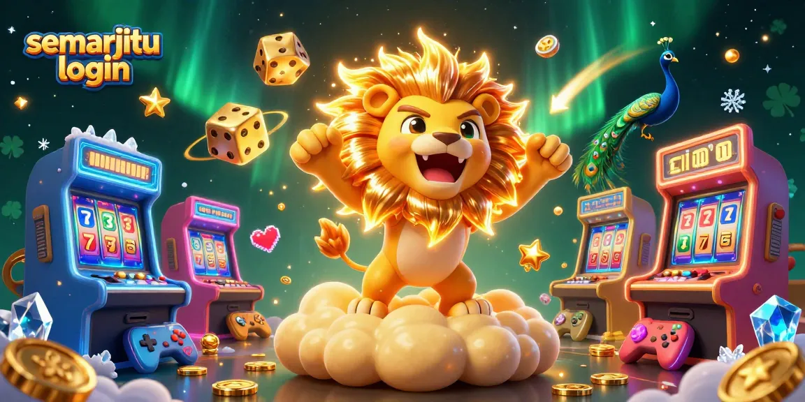 Visualisasi menang dengan semarjitu login, simbol jackpot, dan permainan yang mengasyikkan.