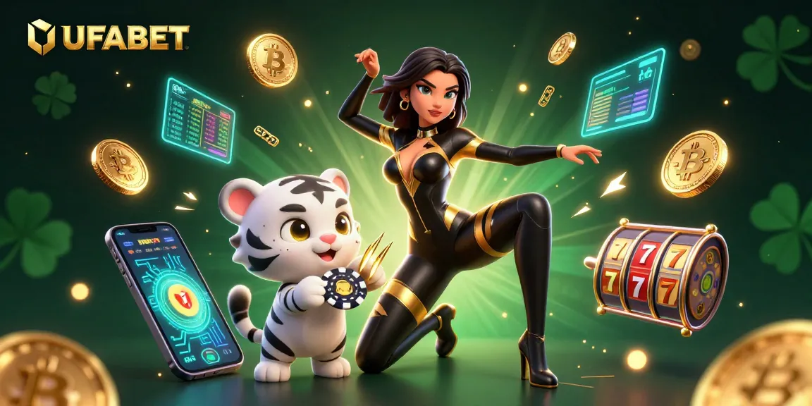 Experience thrilling action with UFABET's vibrant casino scene featuring slot games and crypto elements.