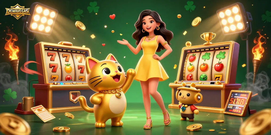 Spin and win at DEWAVEGAS with cheerful wins and vibrant games in a dazzling casino illustration.