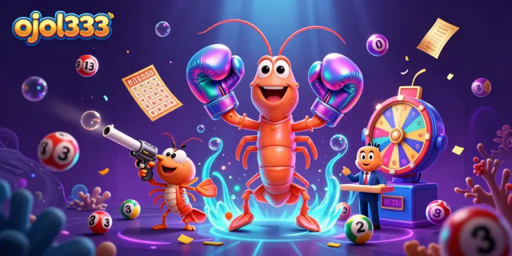 Engage with ojol333 in a vibrant, dynamic scene showcasing lottery elements and ocean heroes.
