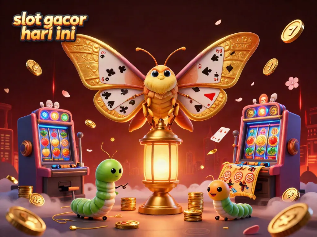 Menangkan hadiah besar dengan slot gacor hari ini dan simbol mesin slot berwarna-warni yang mengelilingi karakter fantastis.