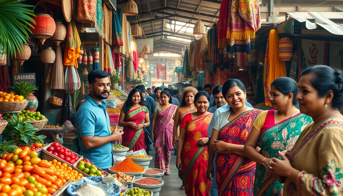 Lanka Ad vibrant marketplace in Sri Lanka with diverse vendors and colorful stalls