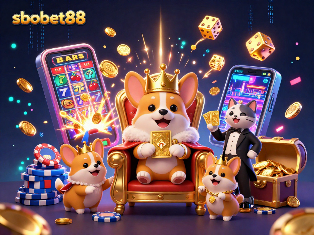 Experience high stakes with sbobet88 in this vibrant 3D casino illustration showcasing thrilling gaming elements.