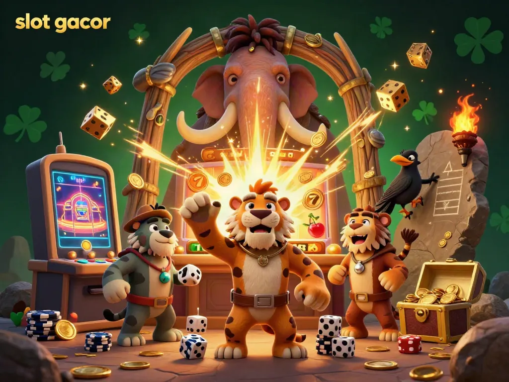 Experience thrilling slot gacor action with a vibrant 3D illustration featuring a unique casino scene.