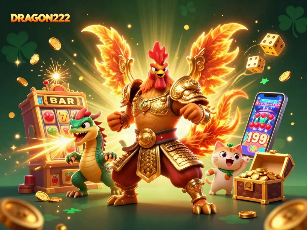 Engage with DRAGON222 by spinning the vibrant slot machine and celebrating jackpots filled with gold.