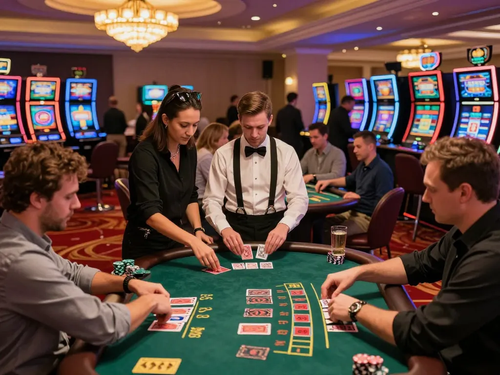 Players at tg88 enjoying intense blackjack action with croupiers managing high-stakes bets.